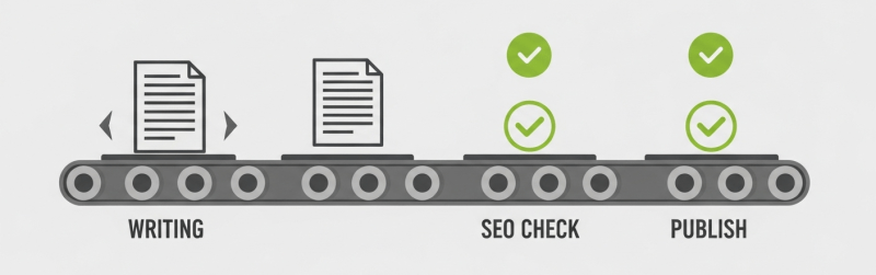 "A content engine assembly line, illustrating a systematic approach for an affiliate marketing case study."